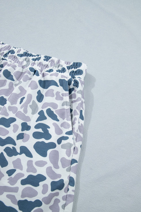 Western Camo Print Zip Up Tee And Short Loungewear Set