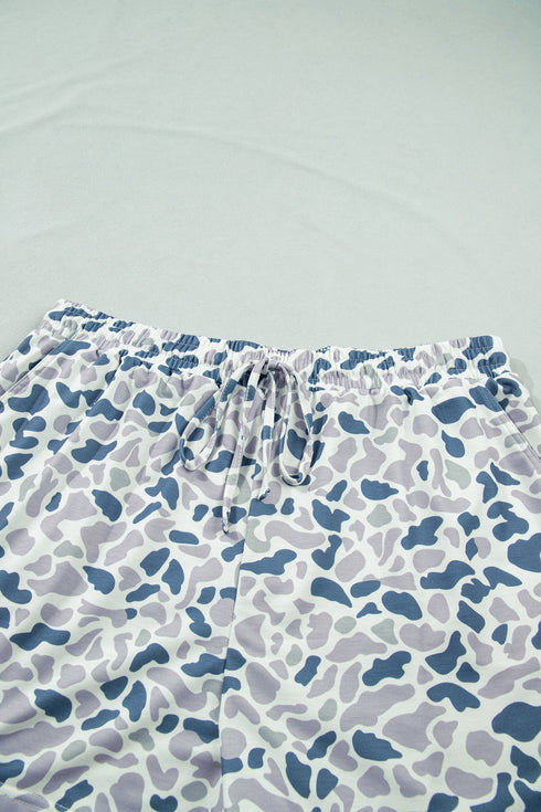 Western Camo Print Zip Up Tee And Short Loungewear Set