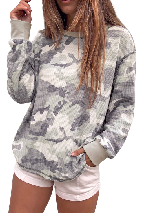 Western Camo Waffle Knit Long Sleeve Top