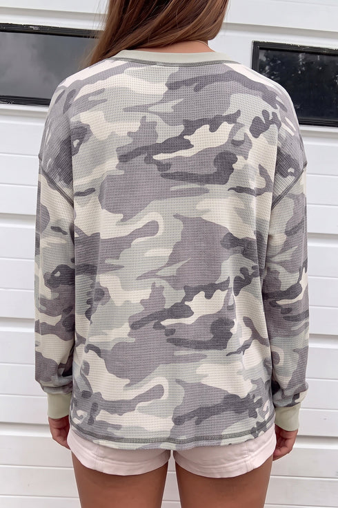 Western Camo Waffle Knit Long Sleeve Top