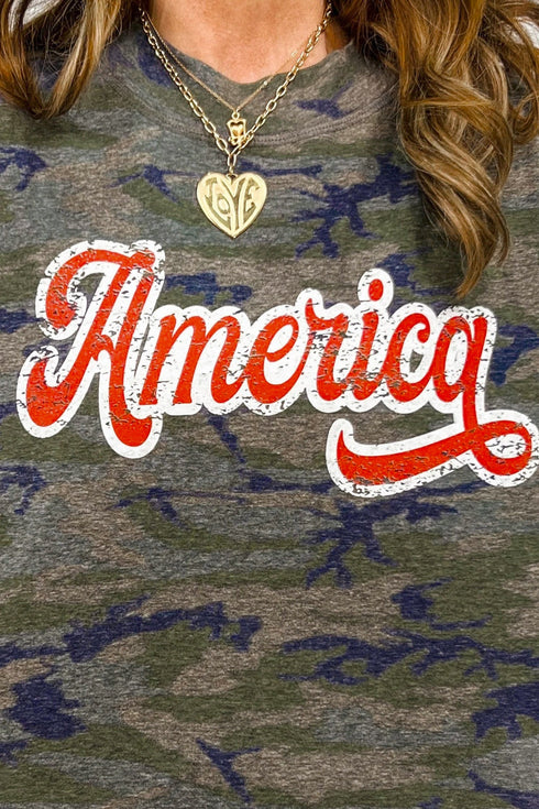 Western Camouflage Letter Print Patriotic Graphic Tee