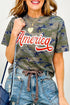 Western Camouflage Letter Print Patriotic Graphic Tee