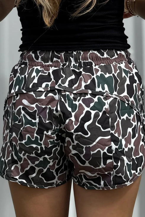 Western Camouflage Print Athletic Lined Active Casual Shorts
