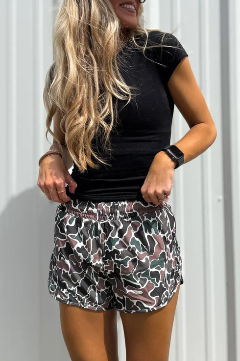 Western Camouflage Print Athletic Lined Active Casual Shorts