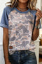 Western Camouflage Print Contrast Denim Sleeve Tee
