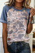 Western Camouflage Print Contrast Denim Sleeve Tee