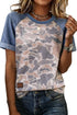 Western Camouflage Print Contrast Denim Sleeve Tee