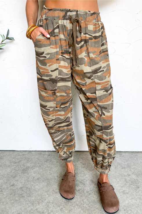 Western Camouflage Print Drawstring Elastic Waist Jogger Pants