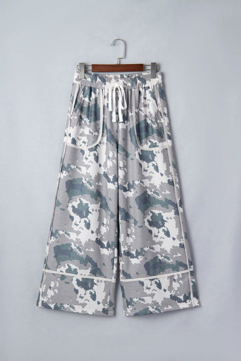 Western Camouflage Print Lace Up Raw Edge Pocketed Pants