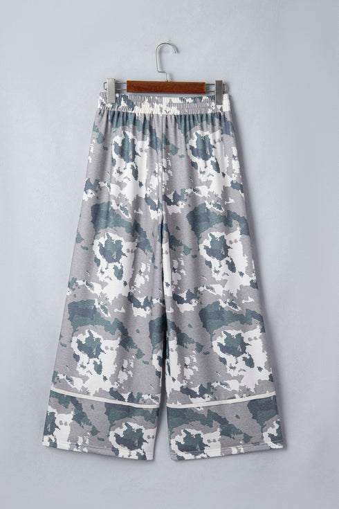 Western Camouflage Print Lace Up Raw Edge Pocketed Pants