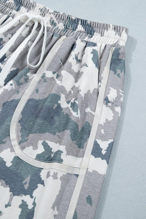 Western Camouflage Print Lace Up Raw Edge Pocketed Pants
