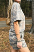 Western Camouflage Print Loose Tee Drawstring Short Set