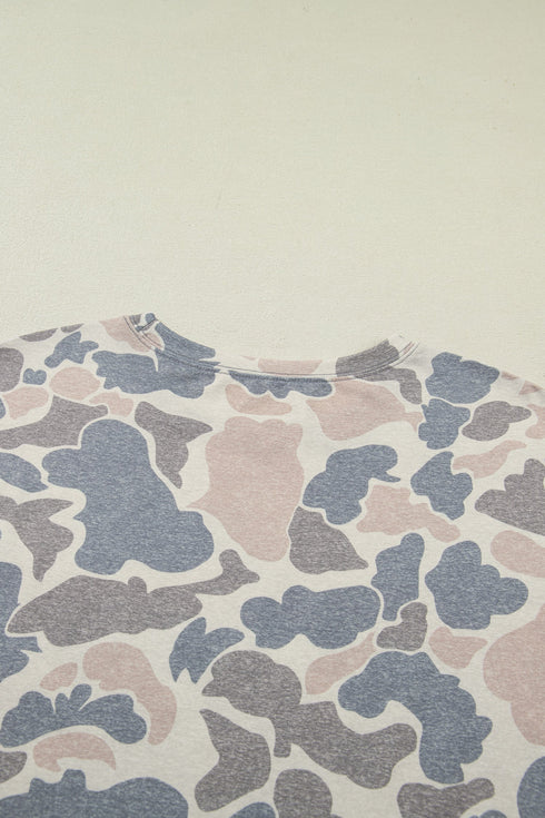 Western Camouflage Print Loose Tee Drawstring Short Set