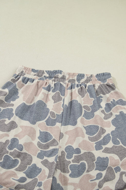 Western Camouflage Print Loose Tee Drawstring Short Set