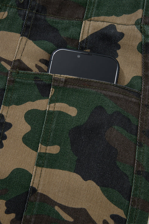 Western Camouflage Print Patch Pocket Wide Leg Barrel Jeans