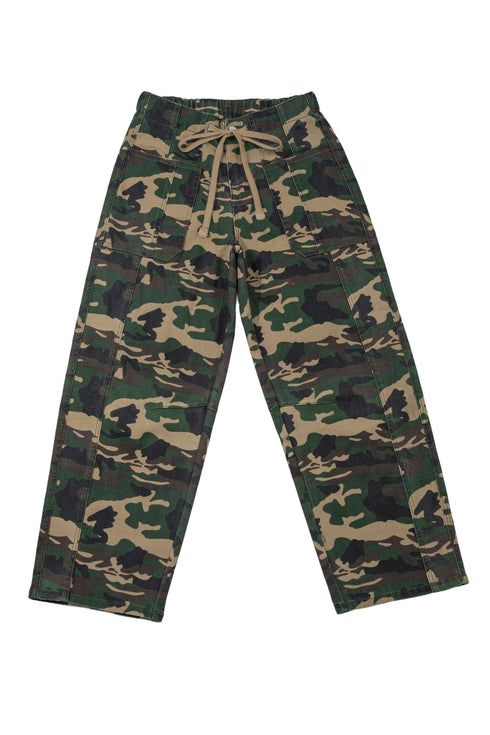 Western Camouflage Print Patch Pocket Wide Leg Barrel Jeans