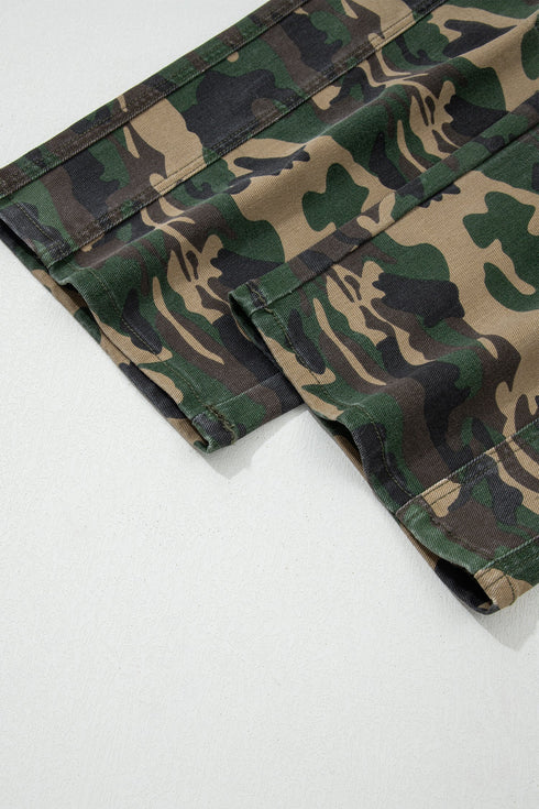 Western Camouflage Print Patch Pocket Wide Leg Barrel Jeans