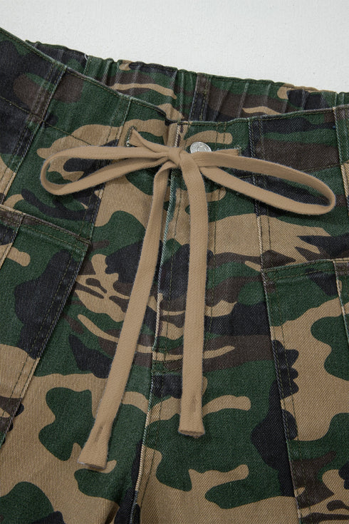 Western Camouflage Print Patch Pocket Wide Leg Barrel Jeans
