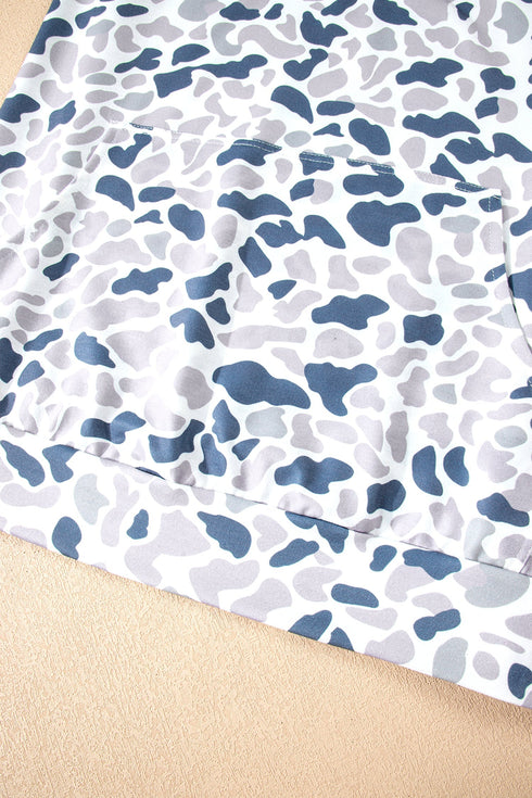 Western Camouflage Print Quarter Zip Kangaroo Pocket Pullover Sweatshirt