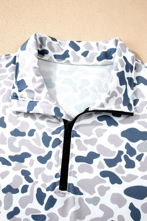 Western Camouflage Print Quarter Zip Kangaroo Pocket Pullover Sweatshirt