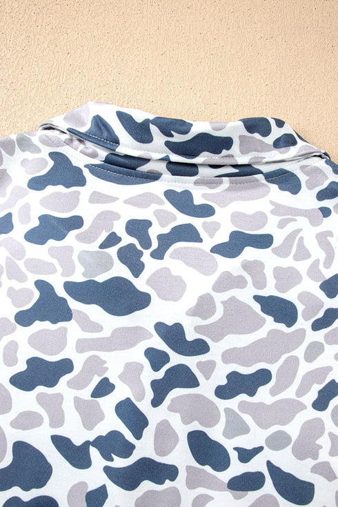 Western Camouflage Print Quarter Zip Kangaroo Pocket Pullover Sweatshirt