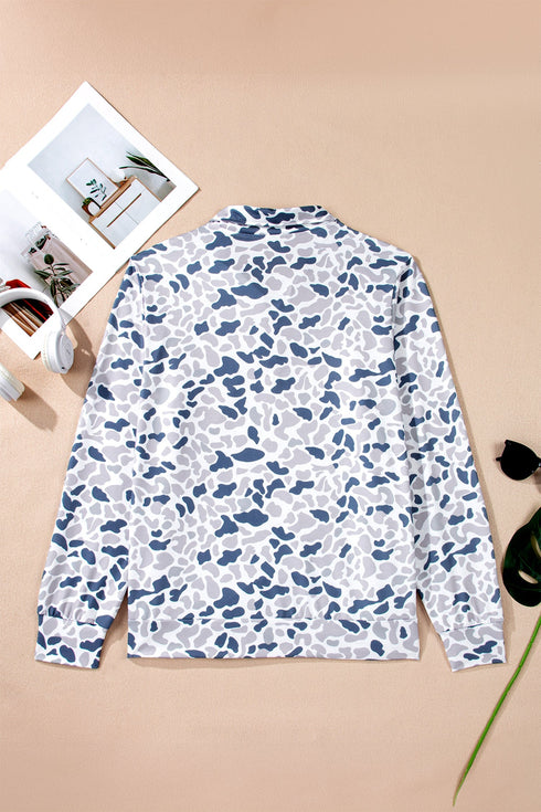 Western Camouflage Print Quarter Zip Kangaroo Pocket Pullover Sweatshirt