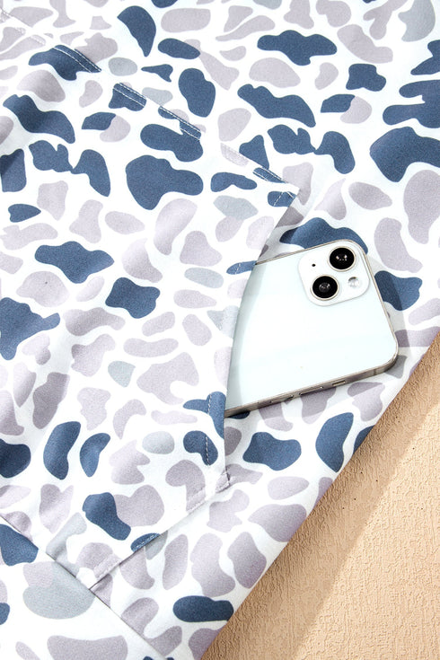 Western Camouflage Print Quarter Zip Kangaroo Pocket Pullover Sweatshirt