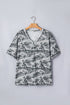 Western Camouflage Print Raw Edge V Neck Tee