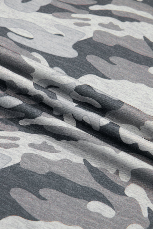Western Camouflage Print Raw Edge V Neck Tee