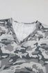 Western Camouflage Print Raw Edge V Neck Tee