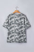 Western Camouflage Print Raw Edge V Neck Tee