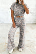 Western Camouflage Print Short Sleeve Wide Leg Pant Set