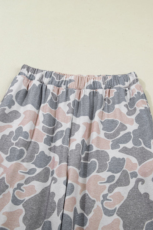 Western Camouflage Print Short Sleeve Wide Leg Pant Set