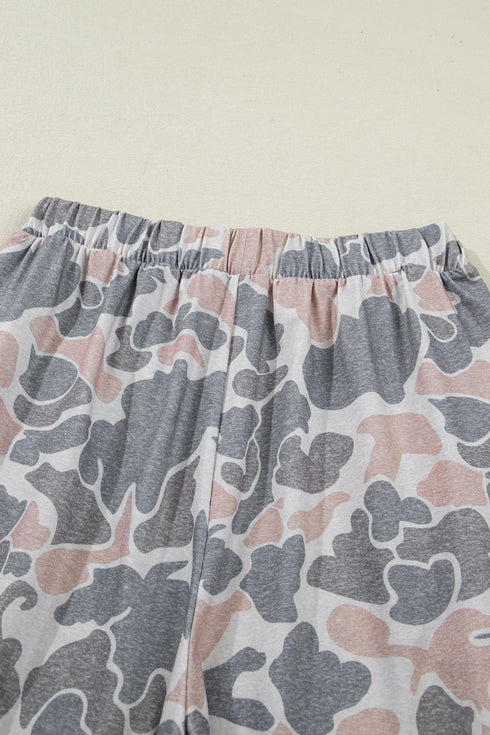 Western Camouflage Print Short Sleeve Wide Leg Pant Set