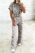 Western Camouflage Print Short Sleeve Wide Leg Pant Set