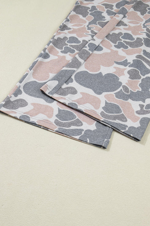 Western Camouflage Print Short Sleeve Wide Leg Pant Set
