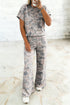 Western Camouflage Print Short Sleeve Wide Leg Pant Set