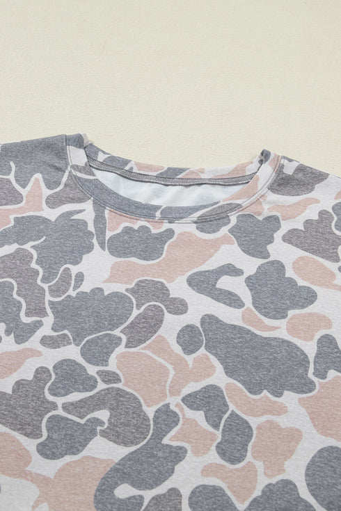 Western Camouflage Print Short Sleeve Wide Leg Pant Set