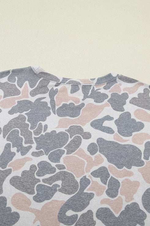 Western Camouflage Print Short Sleeve Wide Leg Pant Set