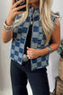 Western Checkered Ruffle Trim Button Down Denim Vest