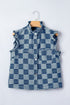 Western Checkered Ruffle Trim Button Down Denim Vest