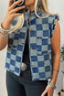 Western Checkered Ruffle Trim Button Down Denim Vest