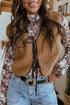 Western Contrast Trim Tie Front Textured Sherpa Vest