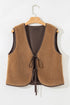 Western Contrast Trim Tie Front Textured Sherpa Vest