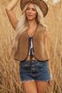 Western Contrast Trim Tie Front Textured Sherpa Vest