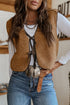 Western Contrast Trim Tie Front Textured Sherpa Vest
