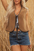 Western Contrast Trim Tie Front Textured Sherpa Vest