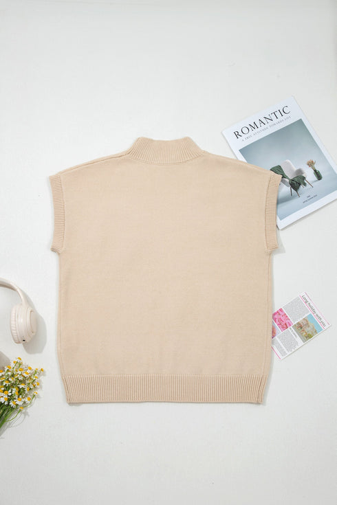 Western Corded Horseshoe Ribbed Mock Neck Short Sleeve Sweater