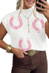 Western Corded Horseshoe Ribbed Mock Neck Short Sleeve Sweater