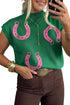 Western Corded Horseshoe Ribbed Mock Neck Short Sleeve Sweater